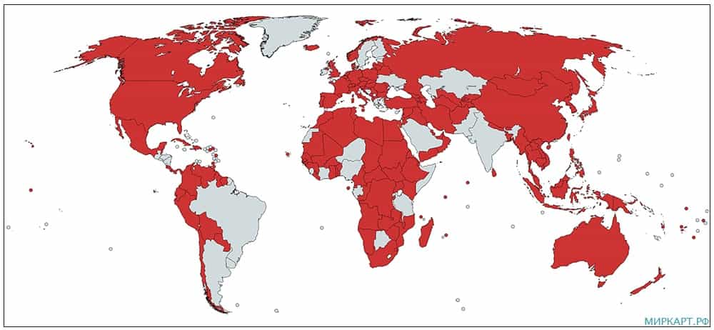 Карта стран с красным цветом в флаге